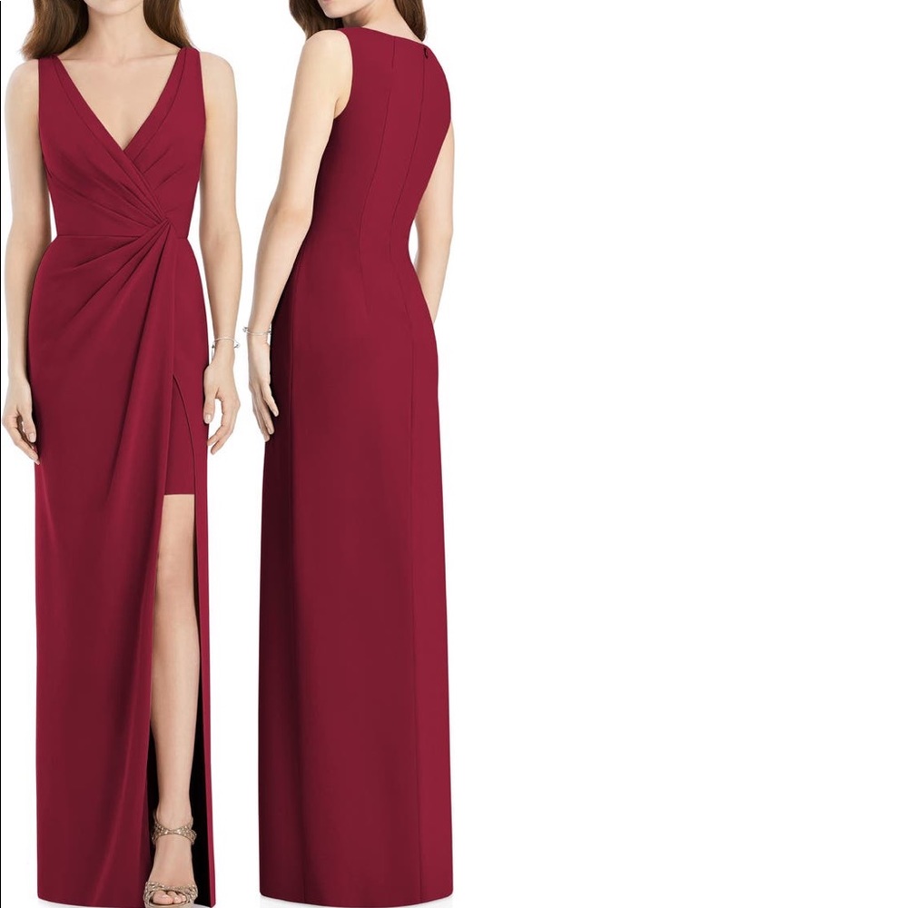 Jenny Packham V-Neck Crepe Column Down - Burgundy